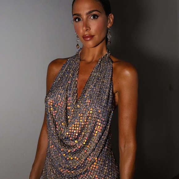 ZARA LIMITED EDITION BEADED SEQUIN HALTER DRESS - Picture 3 of 5